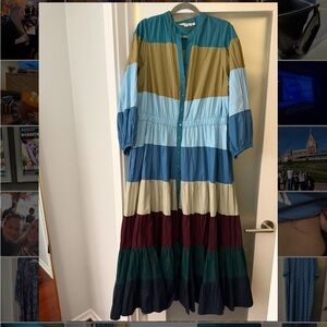 Anthropologie Striped Long Sleeve Dress in Blue and Green